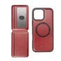 TRUSMI iPhone 15 Plus Magnetic Cowhide Leather Case with Card Slot Wallet Red
