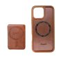 TRUSMI iPhone 15 Pro Magnetic Cowhide Leather Case with Card Slot Wallet Light Brown