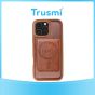 TRUSMI iPhone 16 Magnetic Cowhide Leather Case with Card Slot Wallet Light Brown