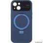 Brilliance LUX for Iphone 15 Pro Max Large glass window + Lotus Leaf Bracket Solid Color Case Blue