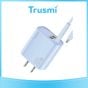 TRUSMI 20W Blue Dual Type C & USB Power Adapter w/ Type C to Type C Cable