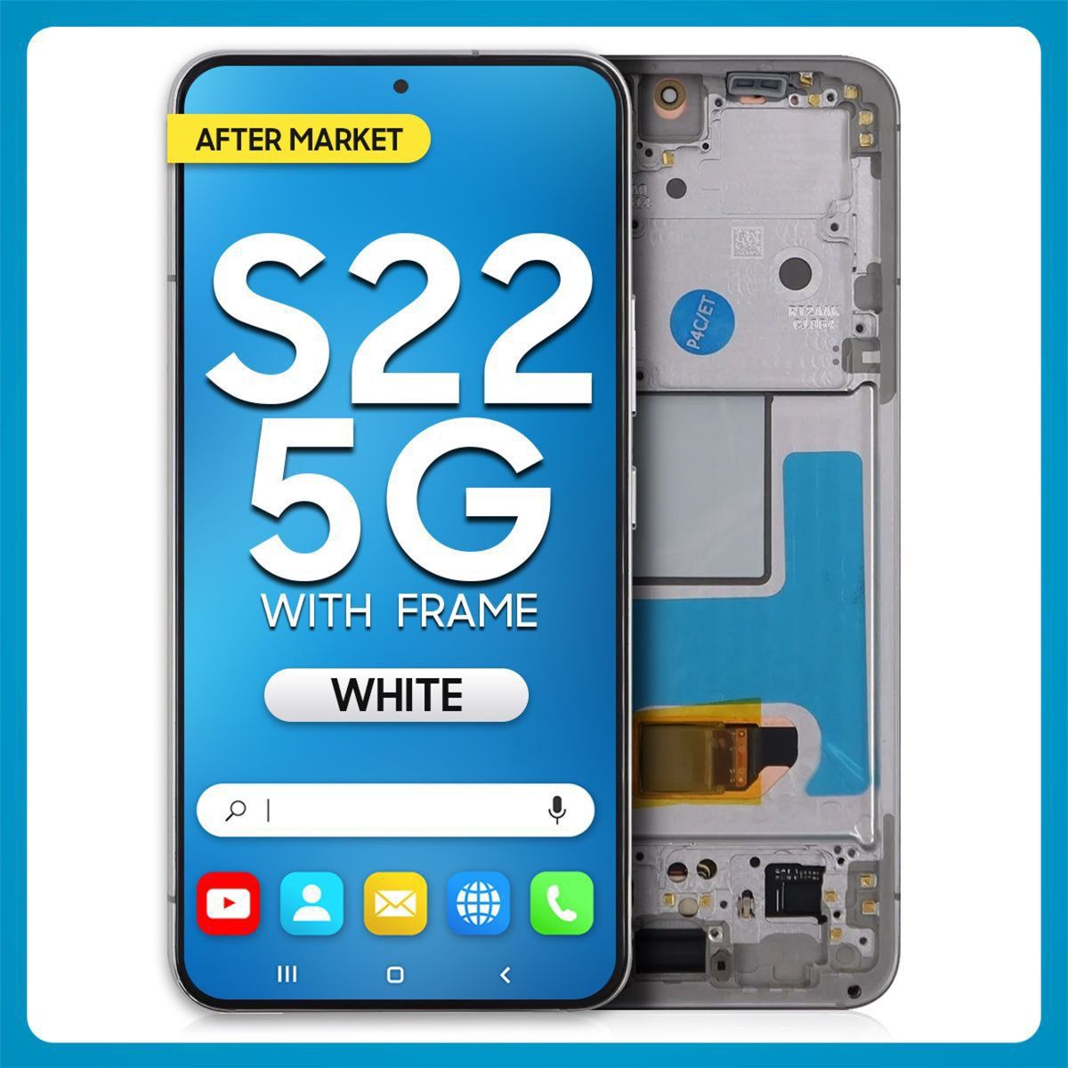 Samsung S22 5G LCD with Touch + Frame After Market Soft OLED White (ORIGINAL SIZE) (120 HZ)