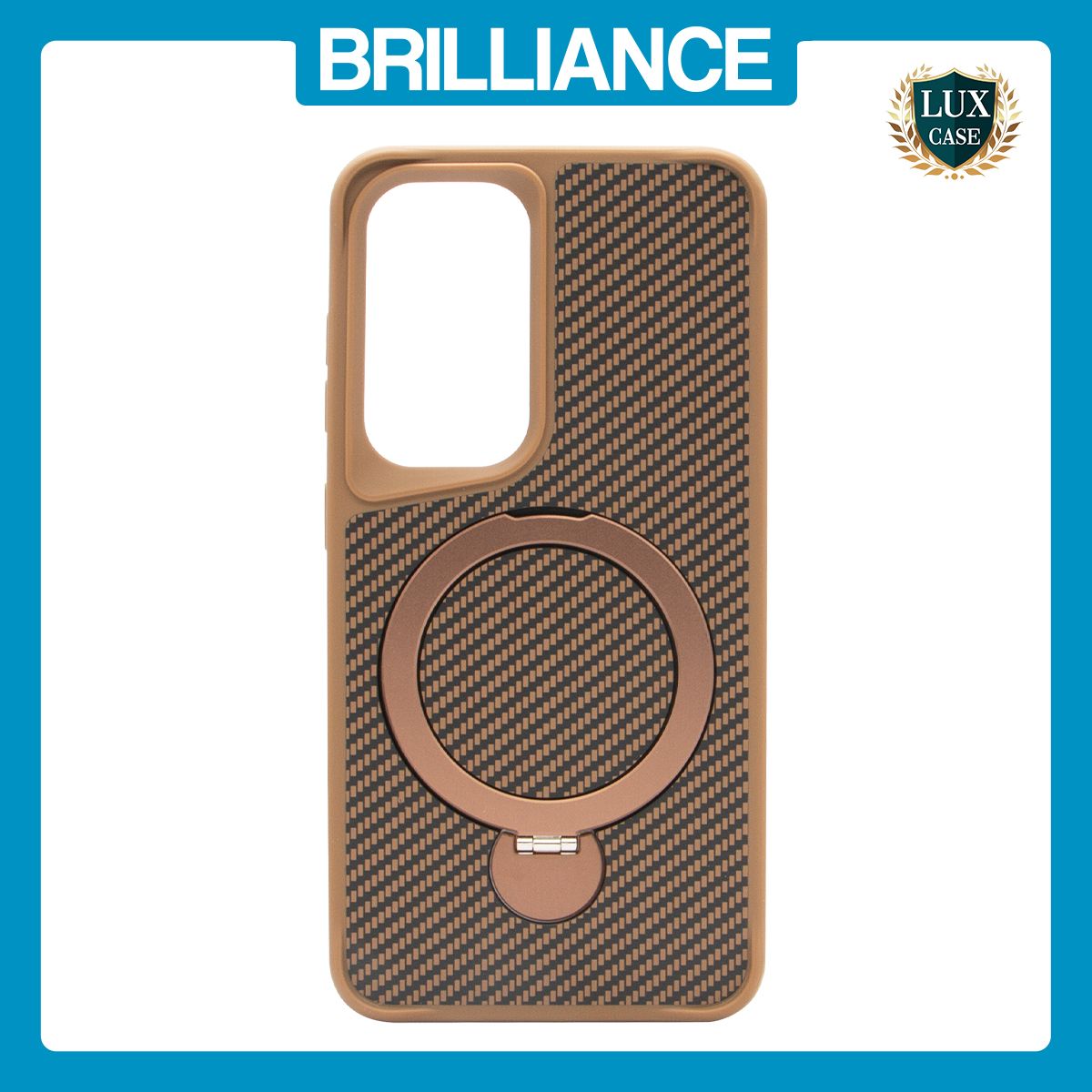Brilliance LUX iPhone S25 360° Rotating Magnetic Metal Bracket Carbon Fiber Pattern Matte PC+TPU Phone case Gold