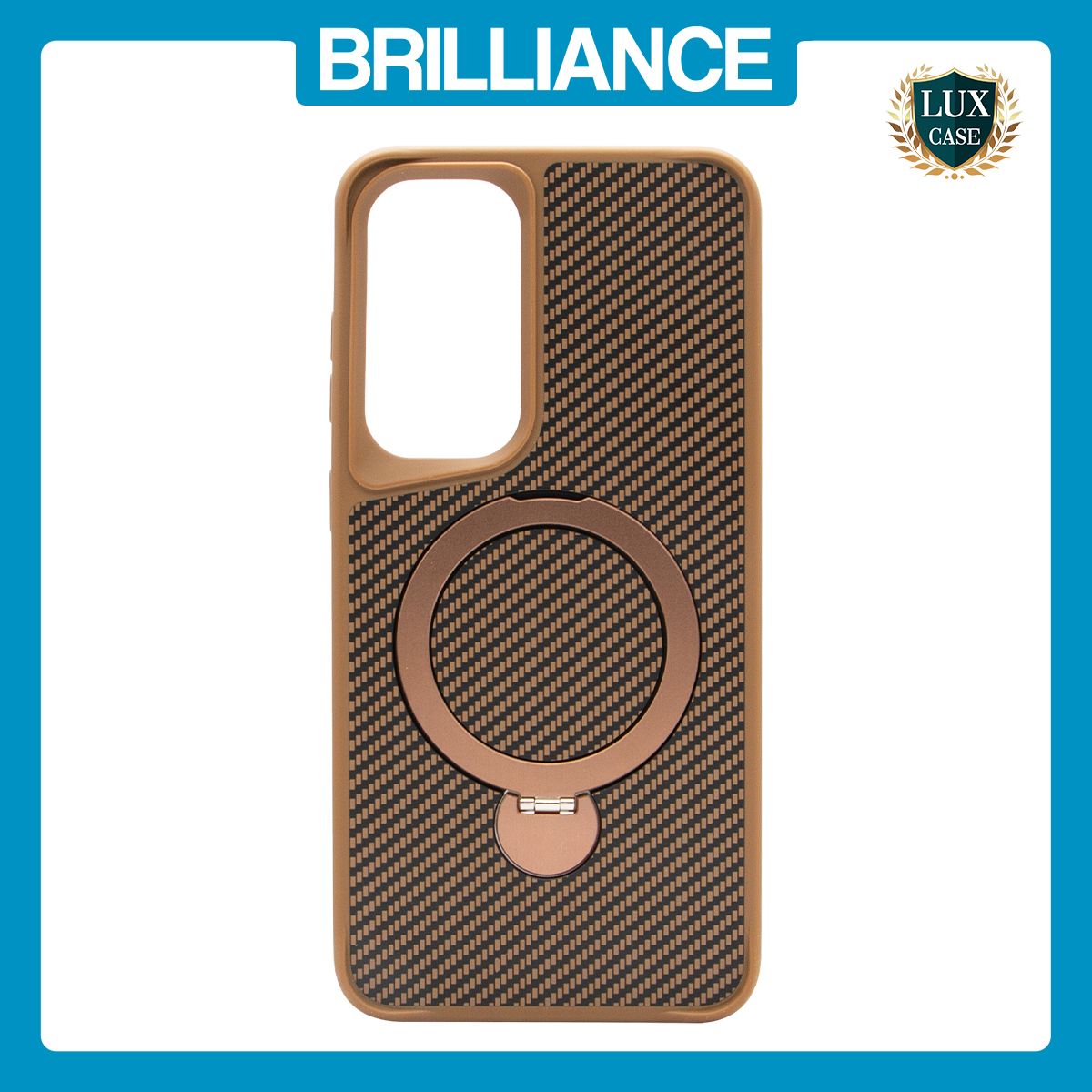 Brilliance LUX iPhone S24 Plus 360° Rotating Magnetic Metal Bracket Carbon Fiber Pattern Matte PC+TPU Phone case Gold