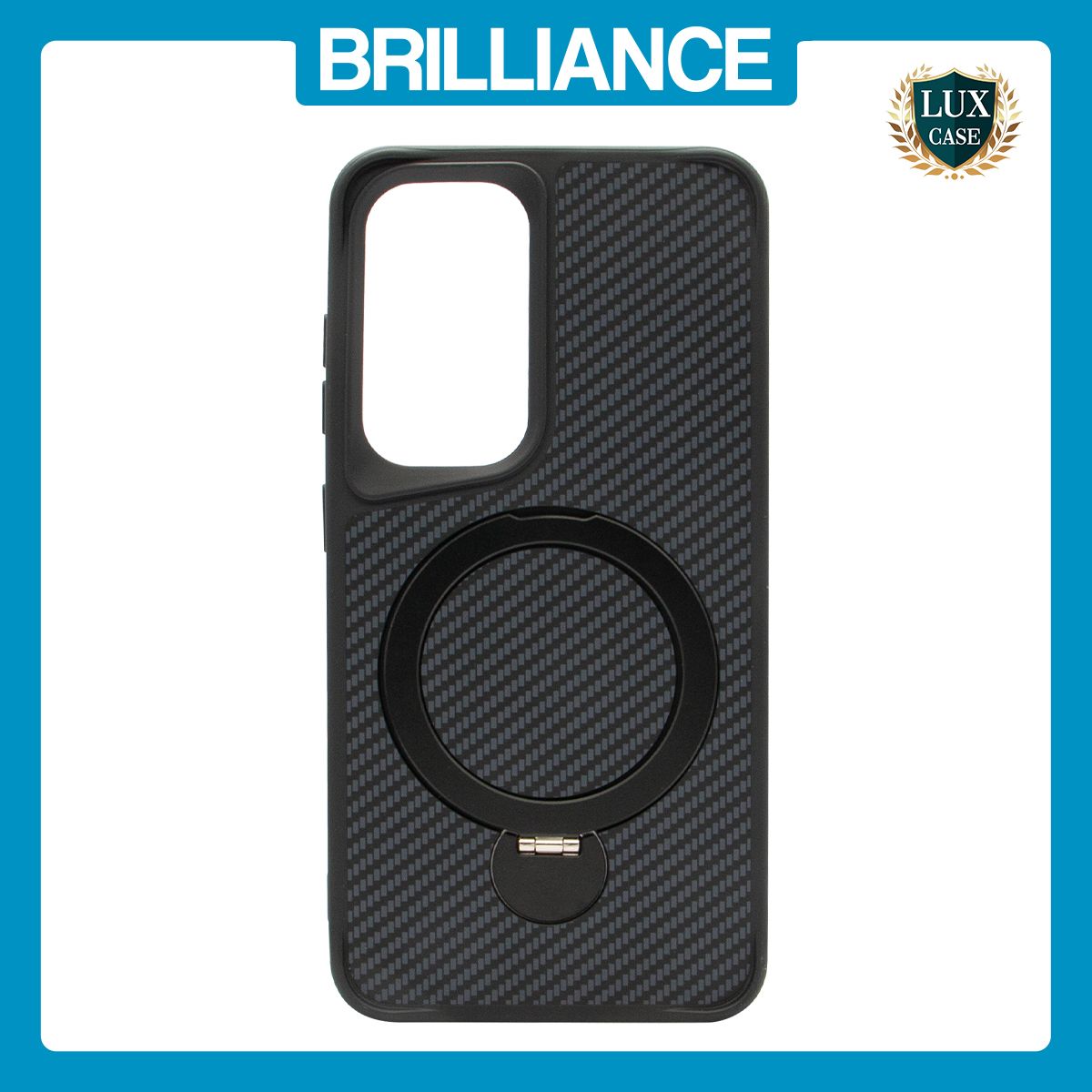 Brilliance LUX iPhone S25 360Â° Rotating Magnetic Metal Bracket Carbon Fiber Pattern Matte PC+TPU Phone case Black