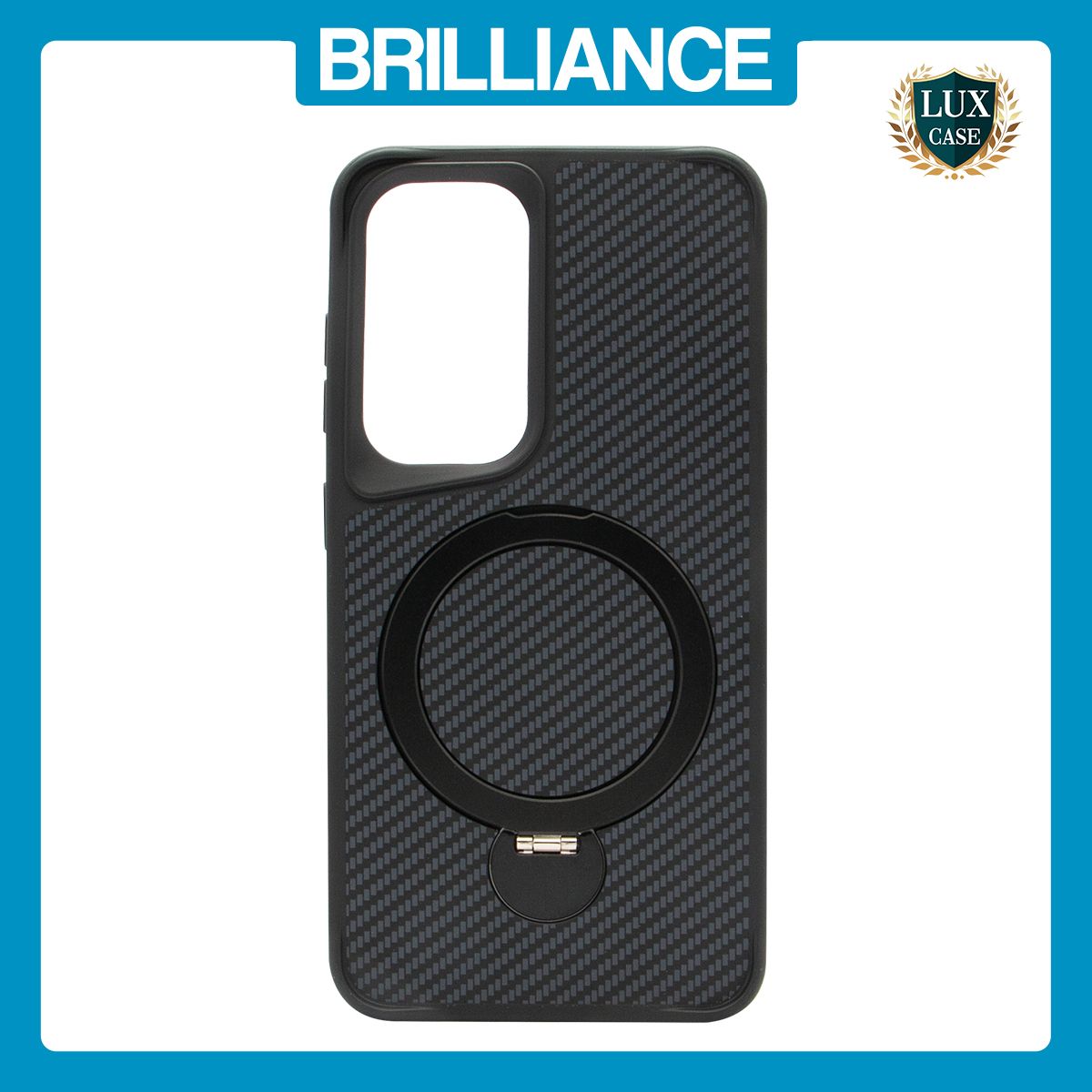 Brilliance LUX iPhone S24 360° Rotating Magnetic Metal Bracket Carbon Fiber Pattern Matte PC+TPU Phone case Black