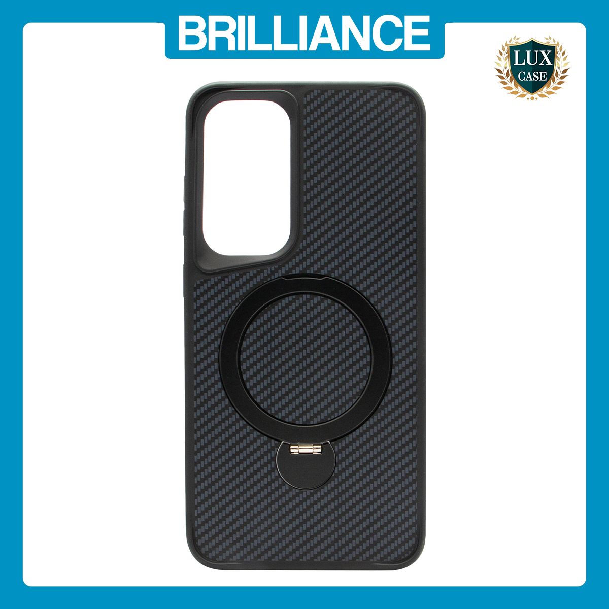 Brilliance LUX iPhone S24 plus 360° Rotating Magnetic Metal Bracket Carbon Fiber Pattern Matte PC+TPU Phone case Black