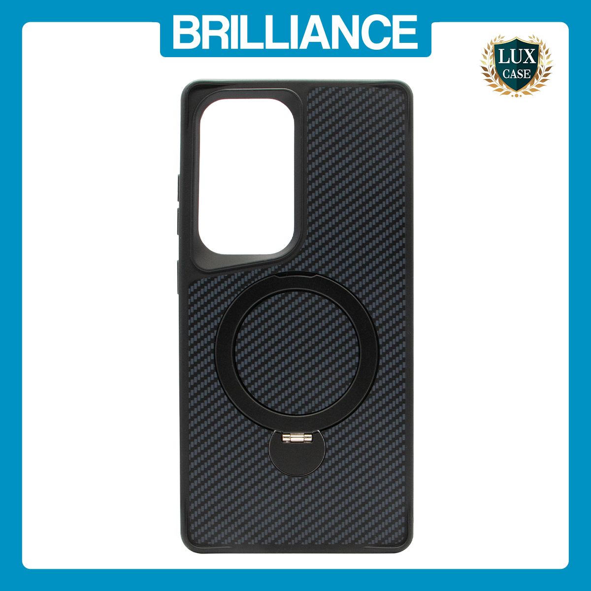 Brilliance LUX iPhone S25 ultra 360° Rotating Magnetic Metal Bracket Carbon Fiber Pattern Matte PC+TPU Phone case Black