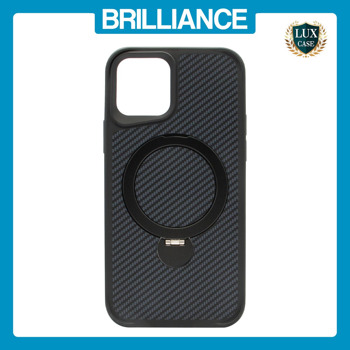Brilliance LUX iPhone 12 Pro 360° Rotating Magnetic Metal Bracket Carbon Fiber Pattern Matte PC+TPU Phone case Black