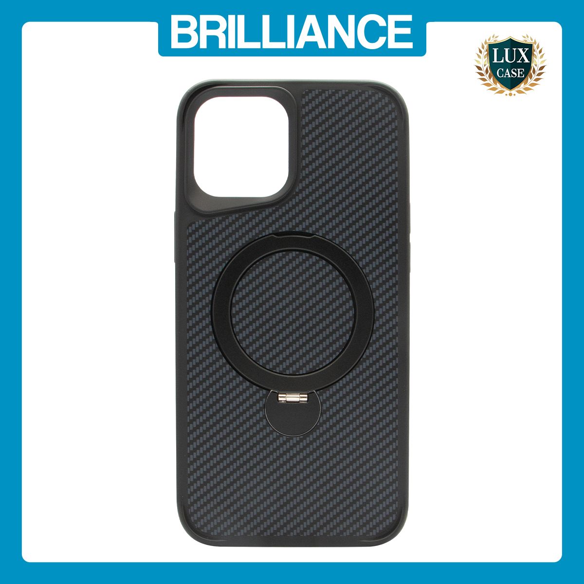 Brilliance LUX iPhone 12 Pro Max 360° Rotating Magnetic Metal Bracket Carbon Fiber Pattern Matte PC+TPU Phone case Black