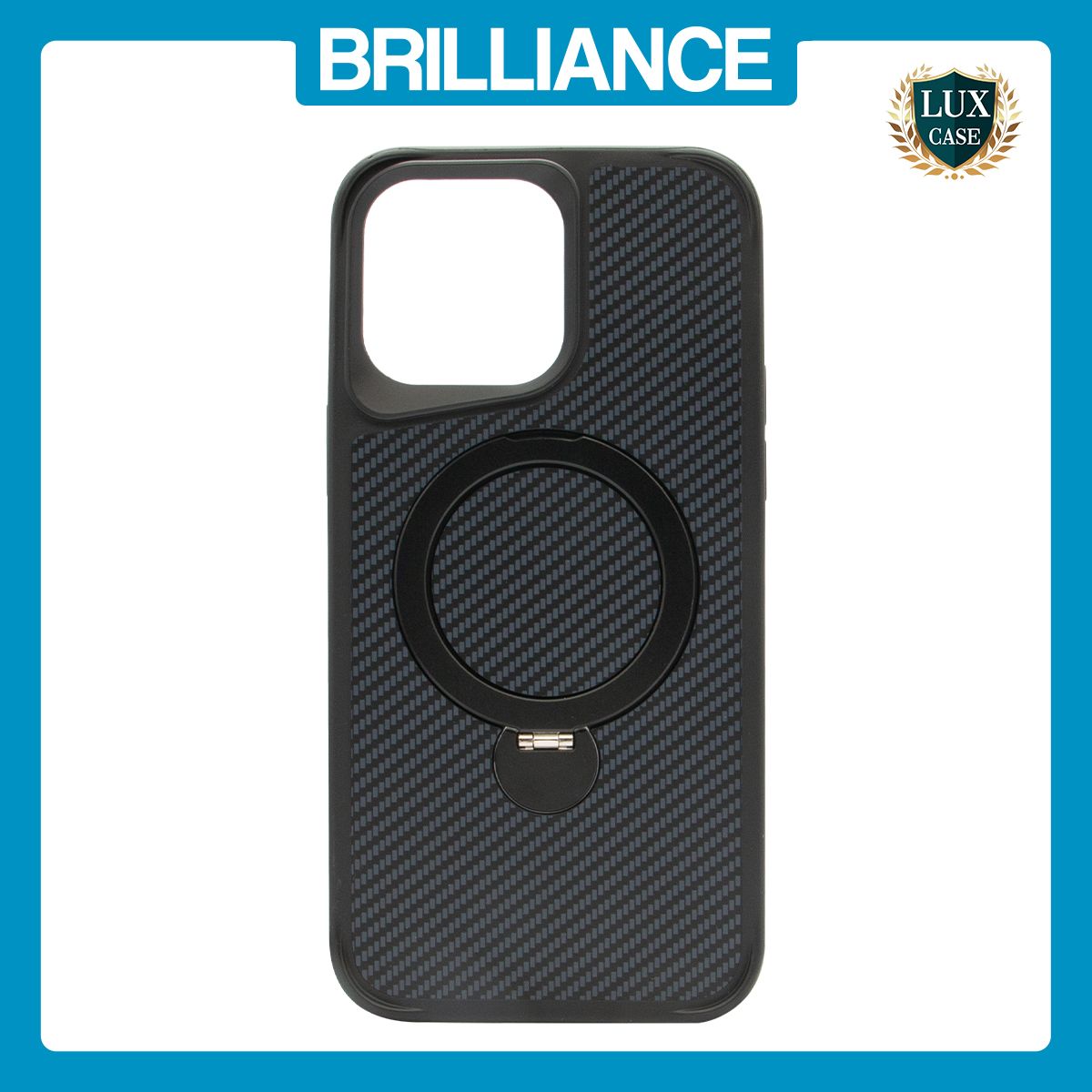 Brilliance LUX iPhone 14 Pro Max 360° Rotating Magnetic Metal Bracket Carbon Fiber Pattern Matte PC+TPU Phone case Black