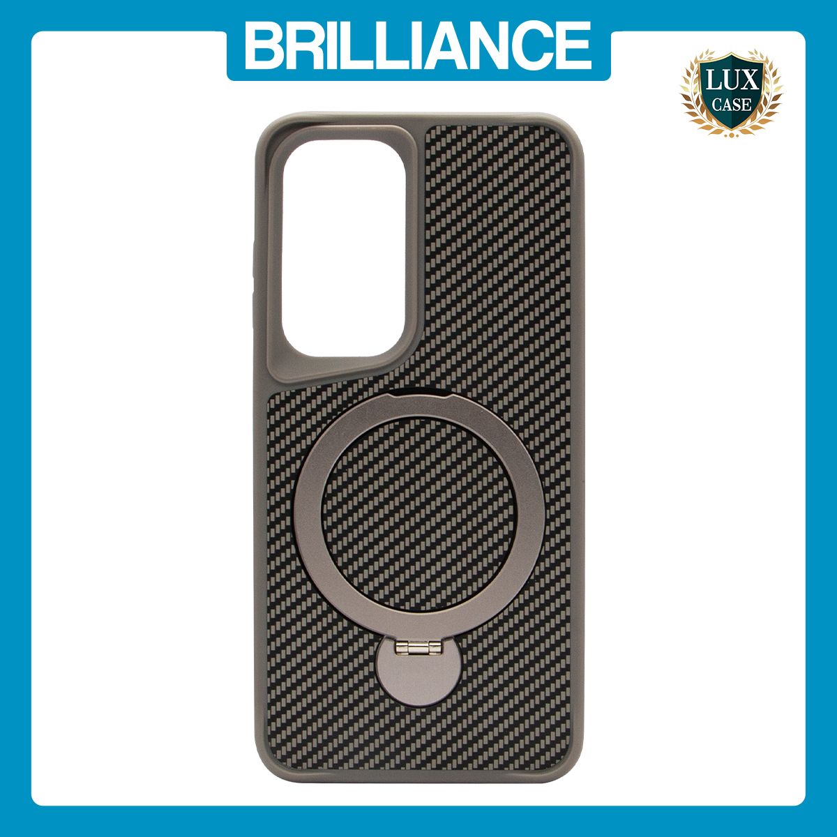 Brilliance LUX iPhone S25 360Â° Rotating Magnetic Metal Bracket Carbon Fiber Pattern Matte PC+TPU Phone case Grey