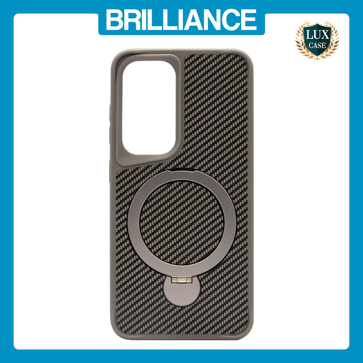 Brilliance LUX iPhone S24 360° Rotating Magnetic Metal Bracket Carbon Fiber Pattern Matte PC+TPU Phone case Grey