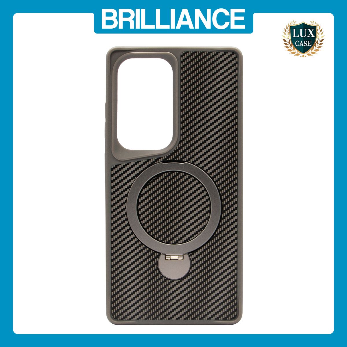 Brilliance LUX iPhone S25 ultra 360° Rotating Magnetic Metal Bracket Carbon Fiber Pattern Matte PC+TPU Phone case Grey