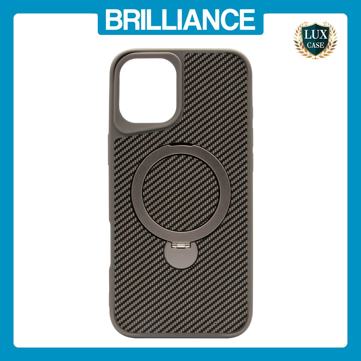 Brilliance LUX iPhone 16 Plus 360° Rotating Magnetic Metal Bracket Carbon Fiber Pattern Matte PC+TPU Phone case Grey