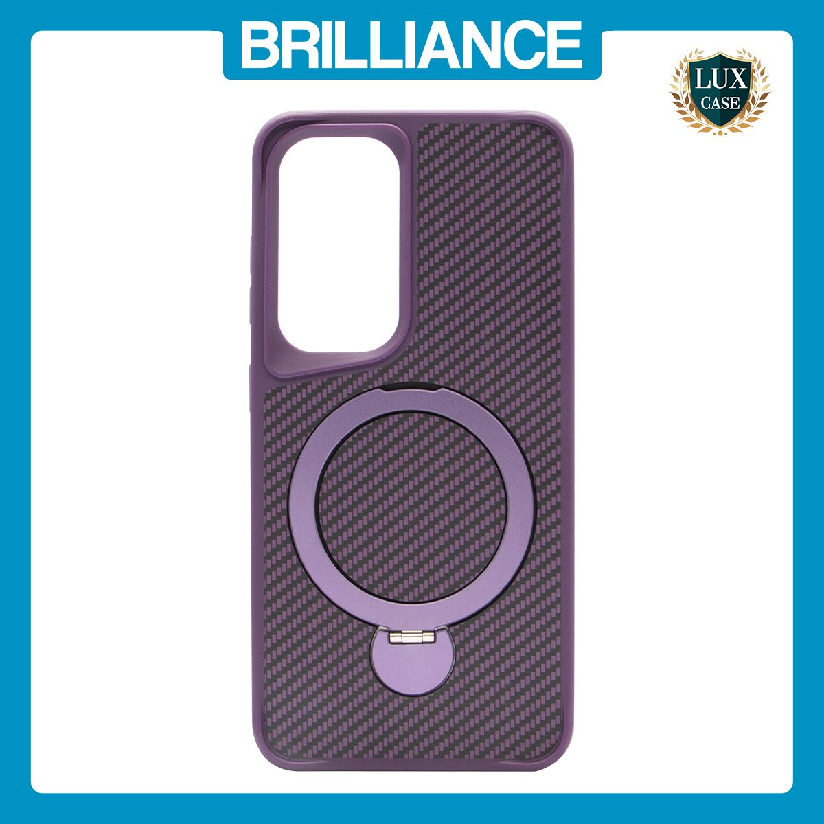 Brilliance LUX iPhone S25 360° Rotating Magnetic Metal Bracket Carbon Fiber Pattern Matte PC+TPU Phone case Purple