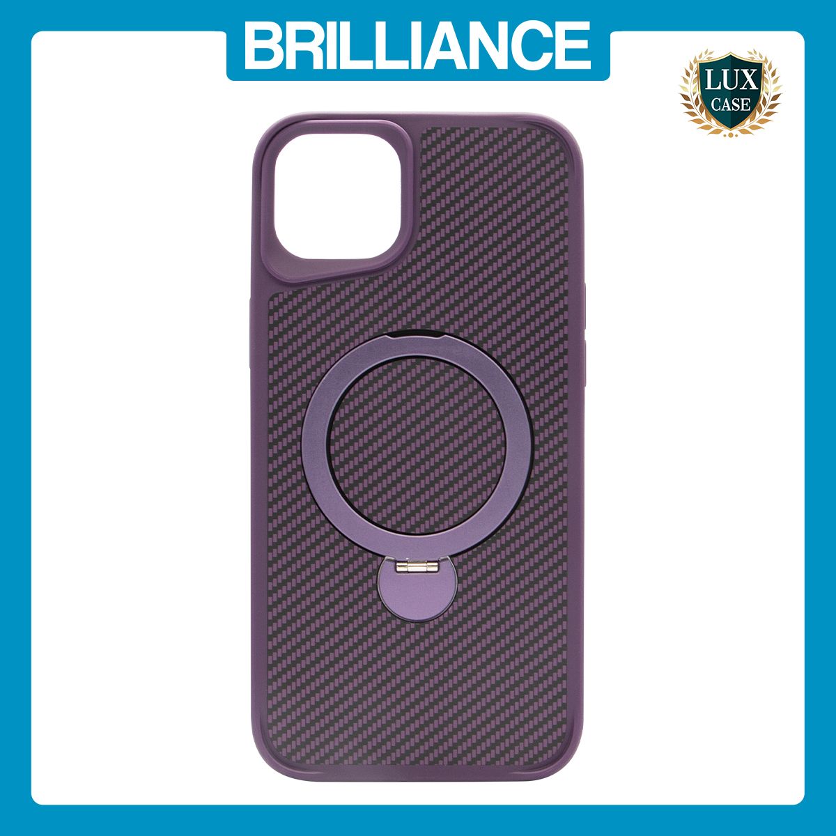 Brilliance LUX iPhone 15 Plus 360° Rotating Magnetic Metal Bracket Carbon Fiber Pattern Matte PC+TPU Phone case Purple