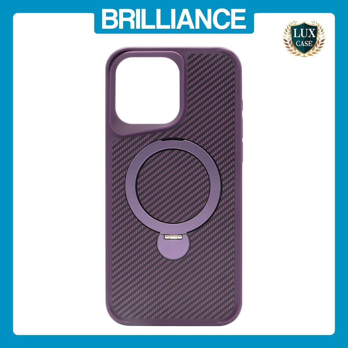 Brilliance LUX iPhone 15 Pro Max 360° Rotating Magnetic Metal Bracket Carbon Fiber Pattern Matte PC+TPU Phone case Purple