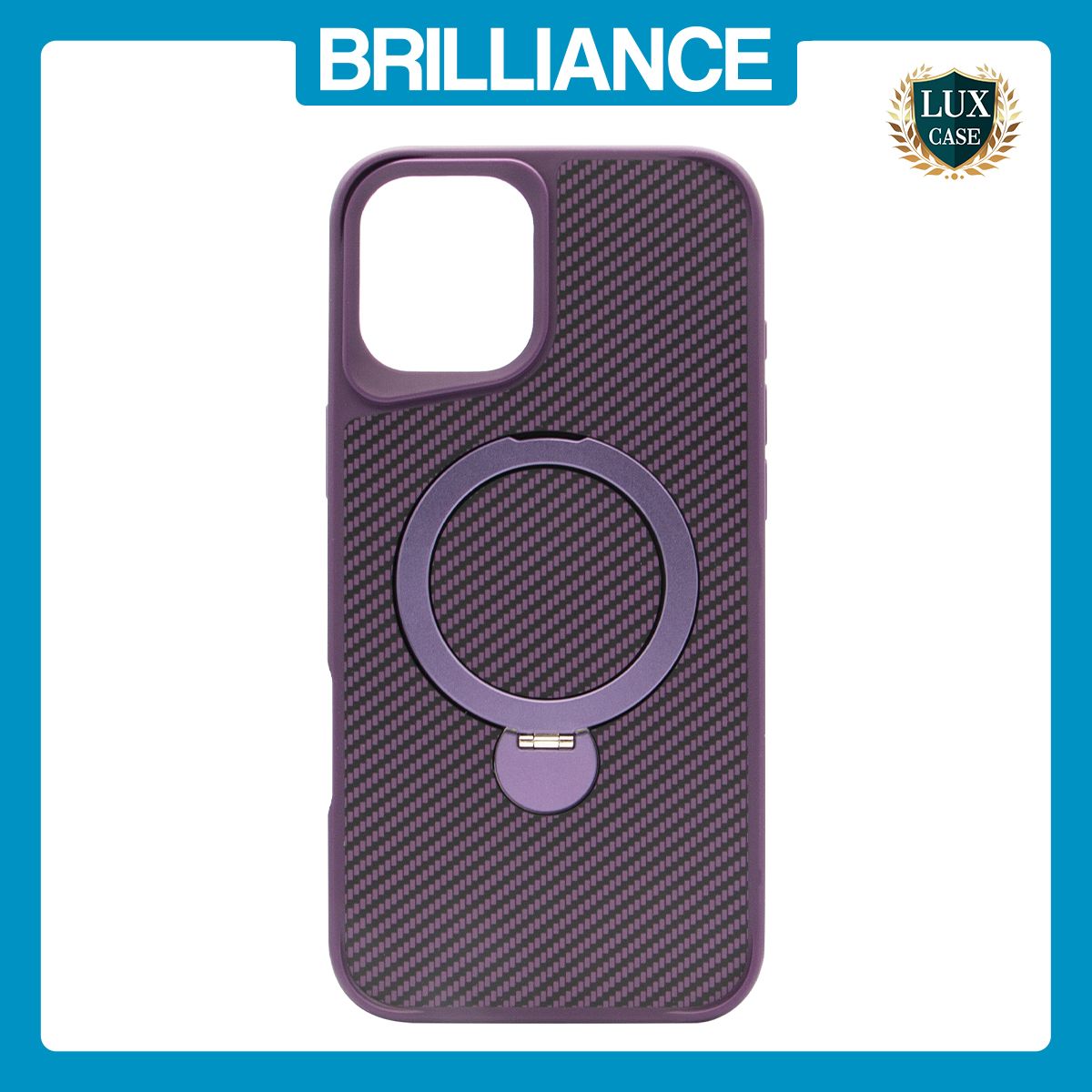 Brilliance LUX iPhone 16 Plus 360° Rotating Magnetic Metal Bracket Carbon Fiber Pattern Matte PC+TPU Phone case Purple