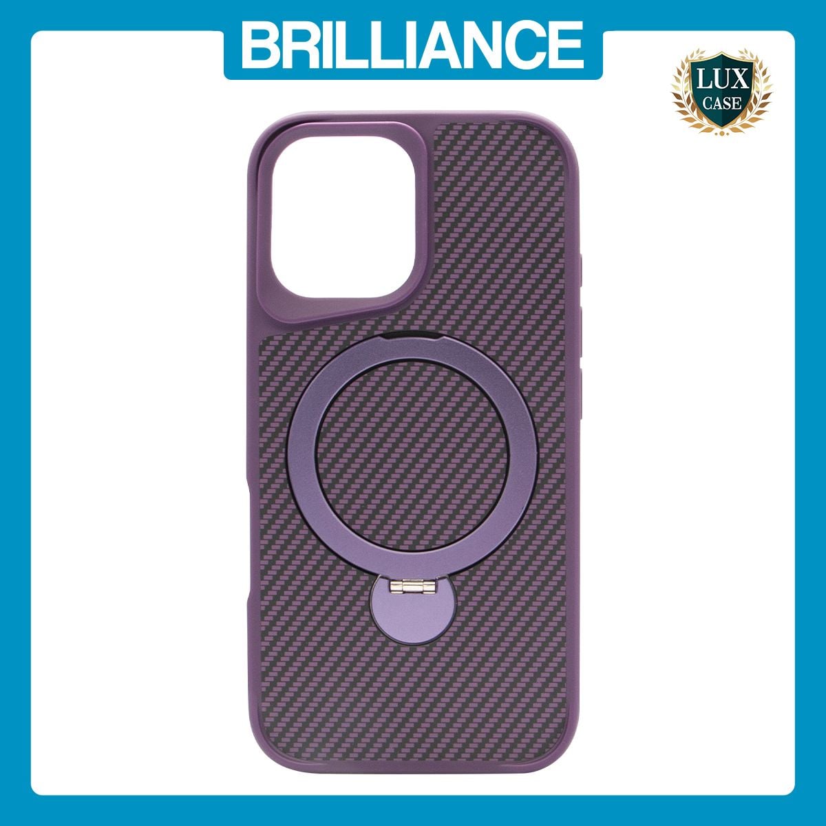 Brilliance LUX iPhone 16 360° Rotating Magnetic Metal Bracket Carbon Fiber Pattern Matte PC+TPU Phone case Purple