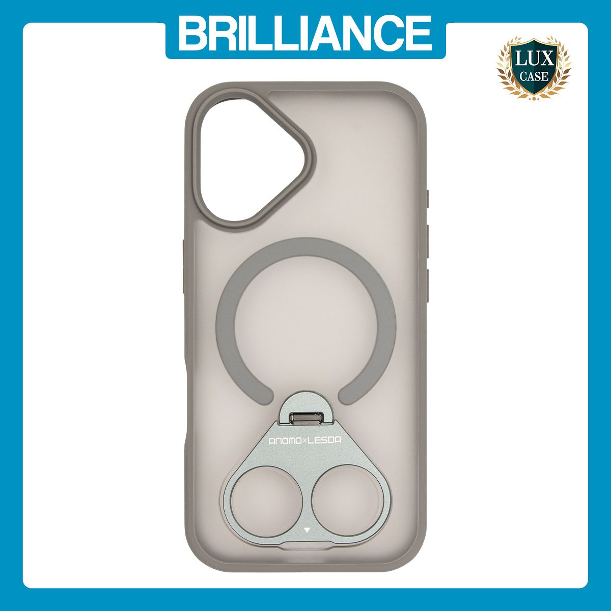 Brilliance LUX iPhone 16E Anti-shock Magnetic Matte Clear TPU + Acrylic Kickstand Phone Case Gray