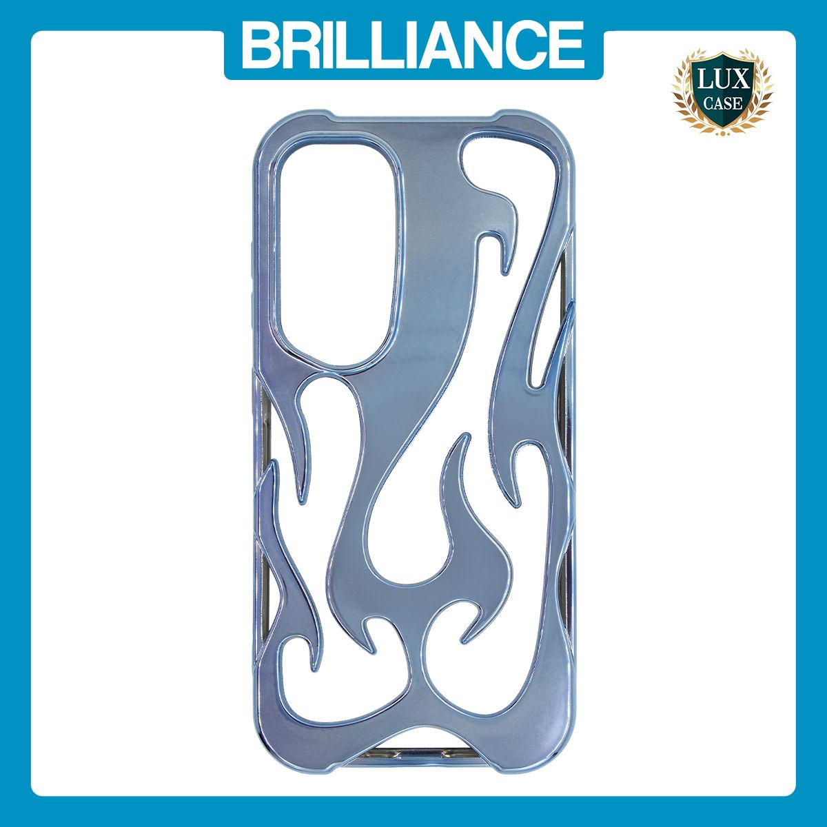 Brilliance LUX iPhone 17 Flame Design Soft TPU Chrome-Plated Openwork Phone Case Blue