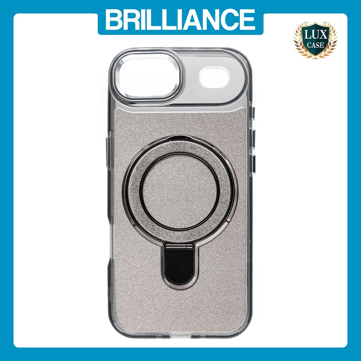 Brilliance LUX iPhone 17 Air Glitter Sparkle Magnetic Clear TPU + Acrylic with Kickstand Phone Case Black