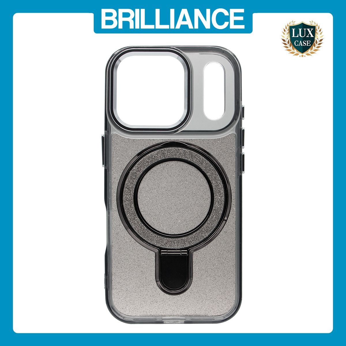 Brilliance LUX iPhone 17 Pro Glitter Sparkle Magnetic Clear TPU + Acrylic with Kickstand Phone Case Black
