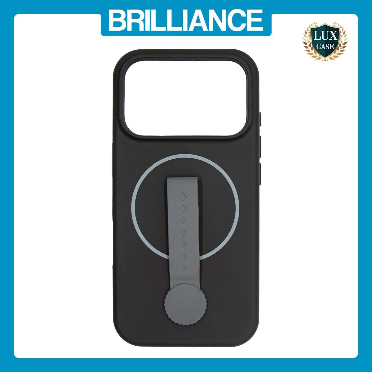 Brilliance LUX iPhone 17 Pro Silicone with BackSide 360° Rotating Wrist Strap Magnetic Phone Case Black