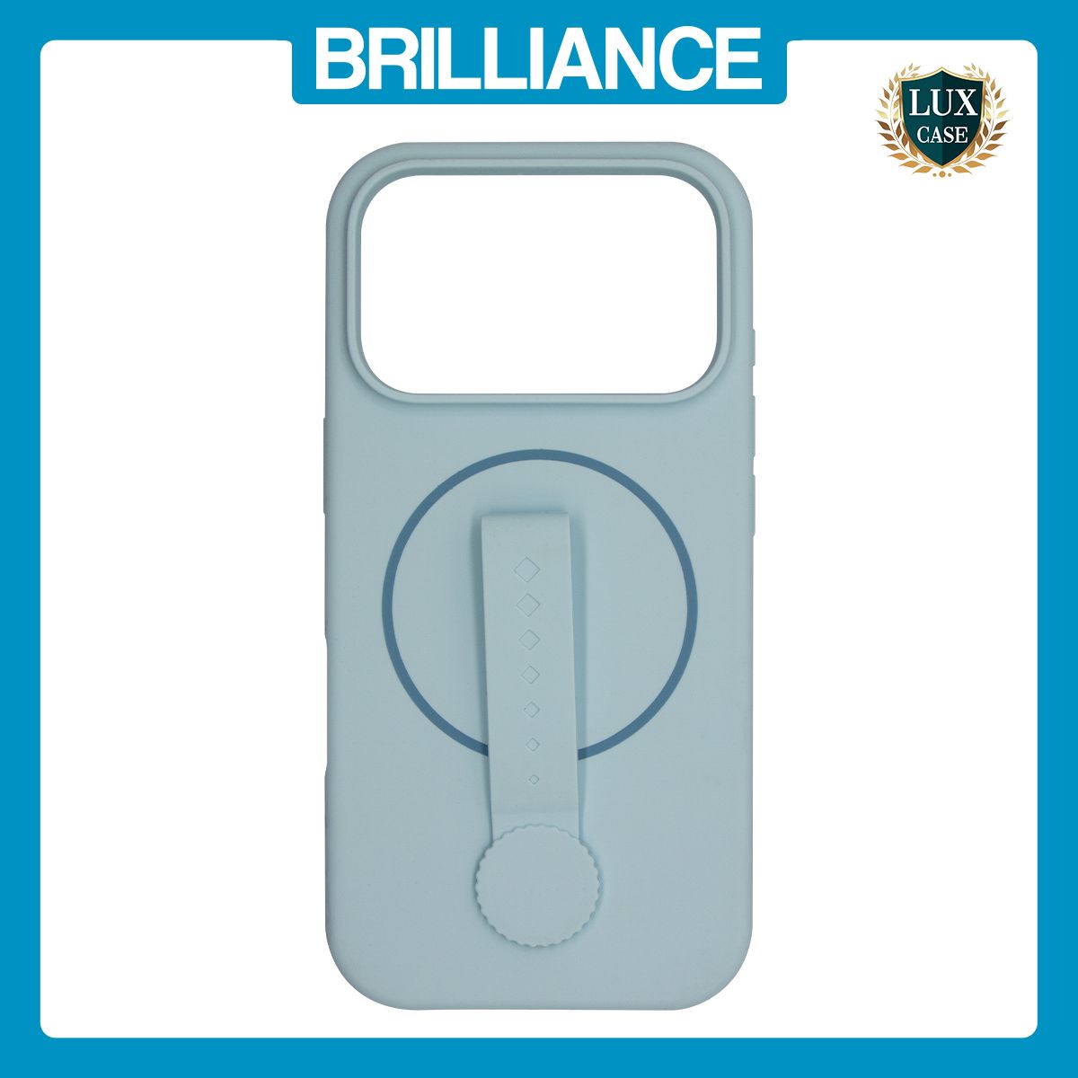 Brilliance LUX iPhone 17 Pro Silicone with BackSide 360Â° Rotating Wrist Strap Magnetic Phone Case Sky Blue