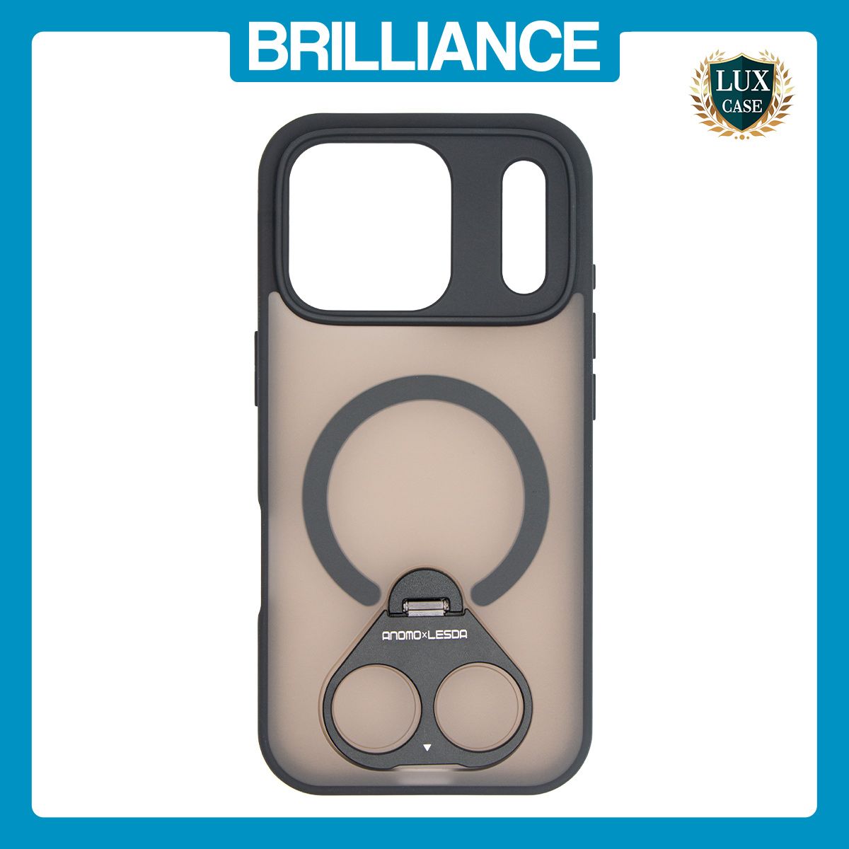 Brilliance LUX iPhone 17 Pro Anti-shock Magnetic Matte Clear TPU + Acrylic Kickstand Phone Case Black
