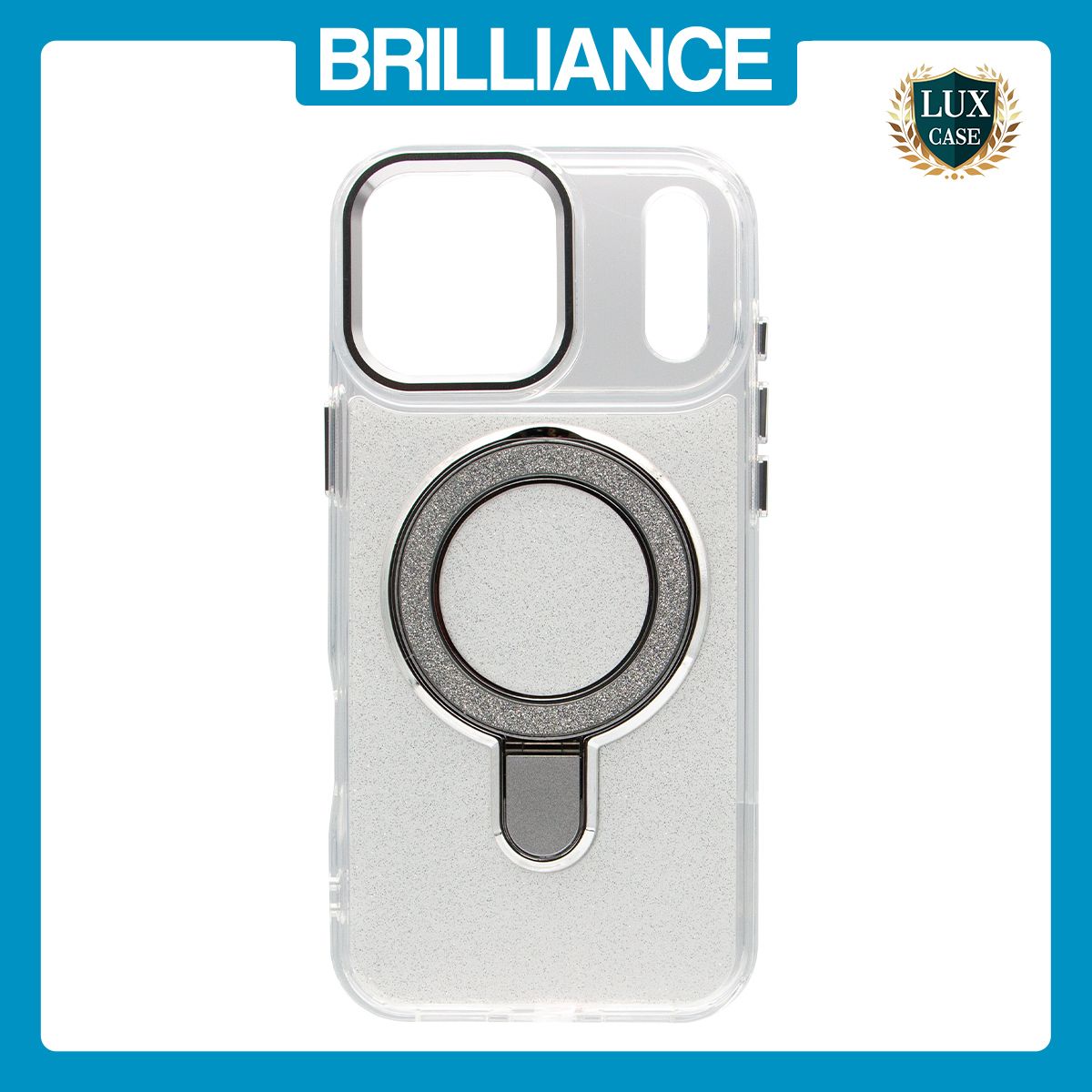Brilliance LUX iPhone 17 Pro Max Glitter Sparkle Magnetic Clear TPU + Acrylic with Kickstand Phone Case White