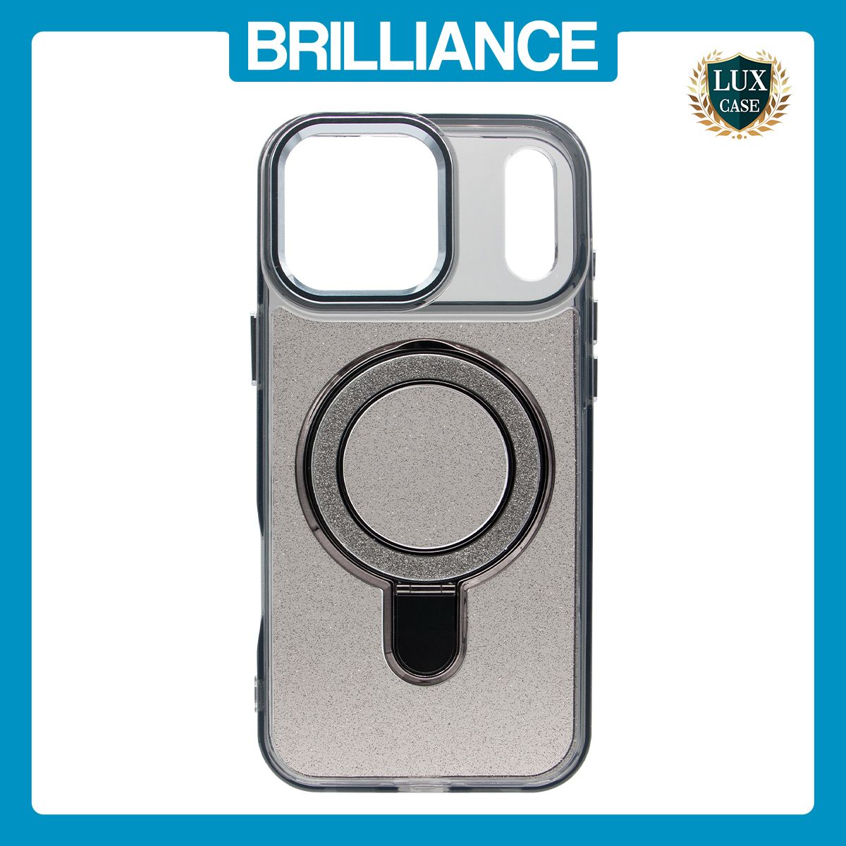 Brilliance LUX iPhone 17 Pro Max Glitter Sparkle Magnetic Clear TPU + Acrylic with Kickstand Phone Case Black