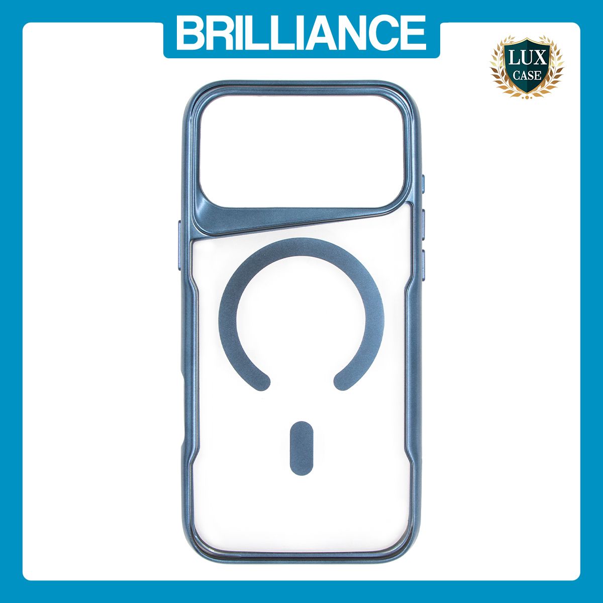 Brilliance LUX iPhone 17 Pro Max Chrome-Plated Magnetic Clear TPU + Acrylic Phone Case Blue Titanium