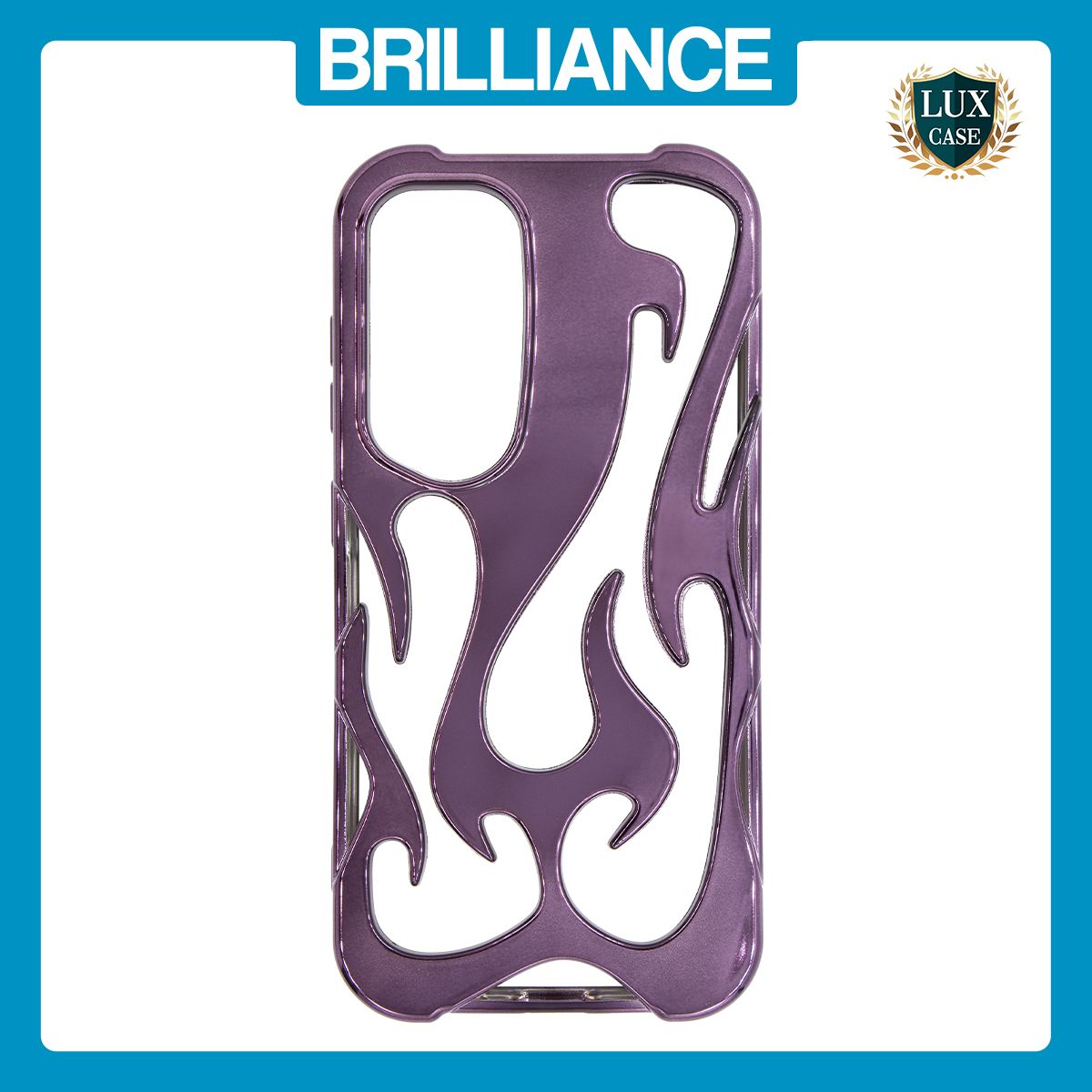 Brilliance LUX iPhone 17 Pro Max Flame Design Soft TPU Chrome-Plated Openwork Phone Case Purple
