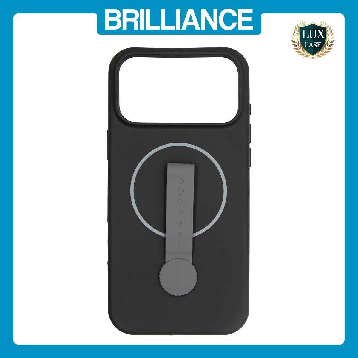 Brilliance LUX iPhone 17 Pro Max Silicone with BackSide 360° Rotating Wrist Strap Magnetic Phone Case Black