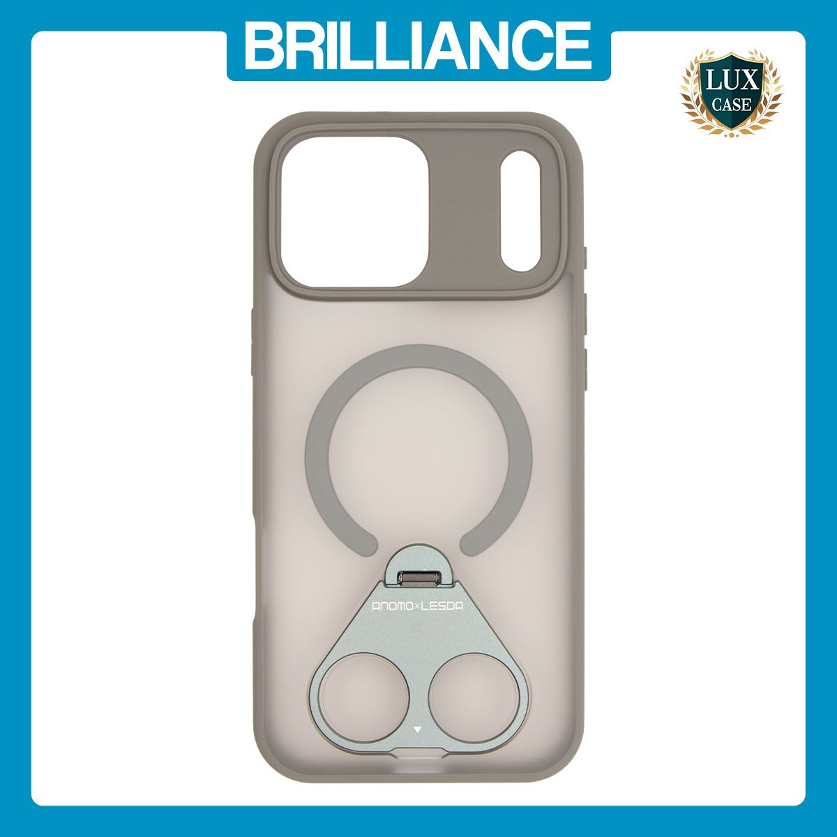 Brilliance LUX iPhone 17 Pro Max Anti-shock Magnetic Matte Clear TPU + Acrylic Kickstand Phone Case Gray