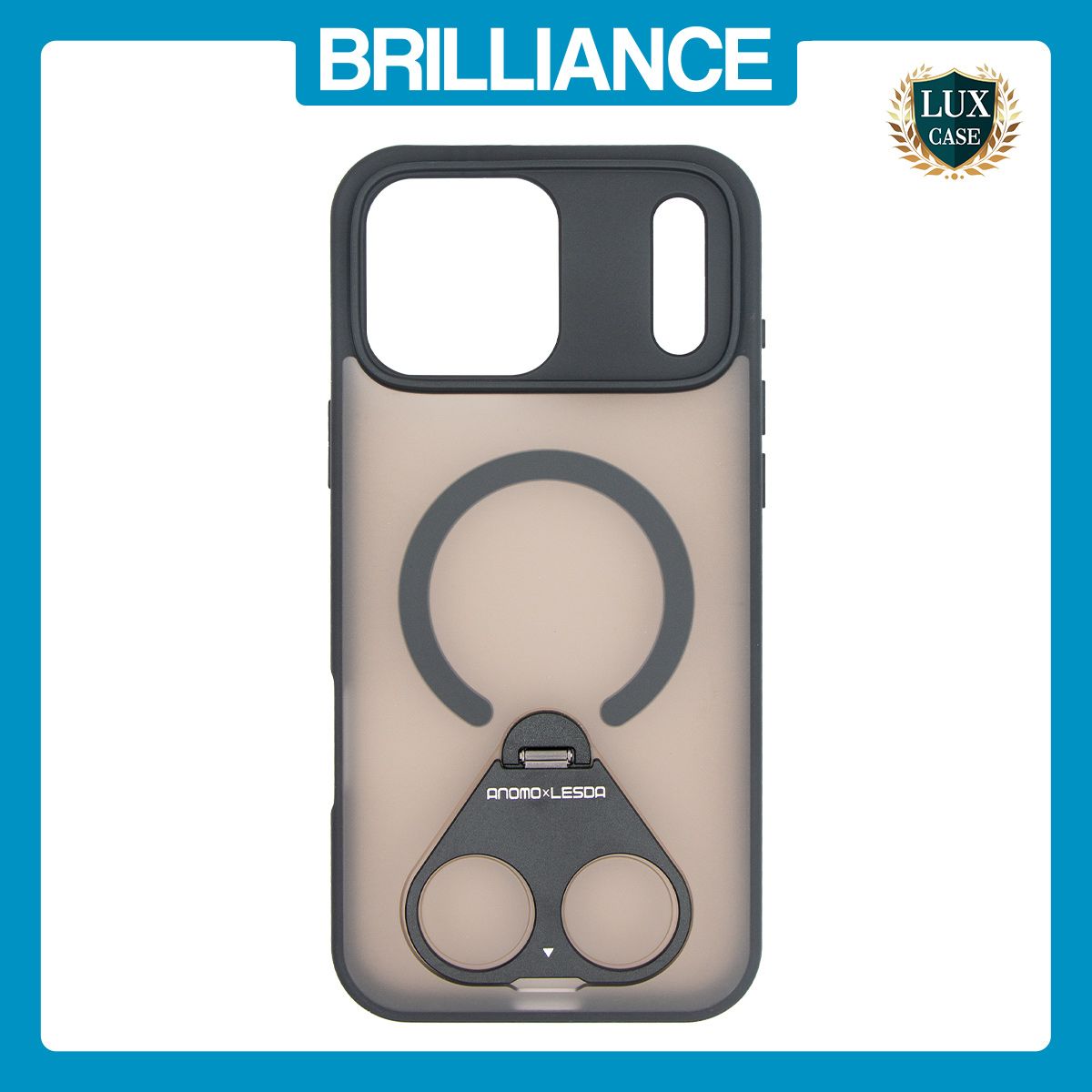 Brilliance LUX iPhone 17 Pro Max Anti-shock Magnetic Matte Clear TPU + Acrylic Kickstand Phone Case Black