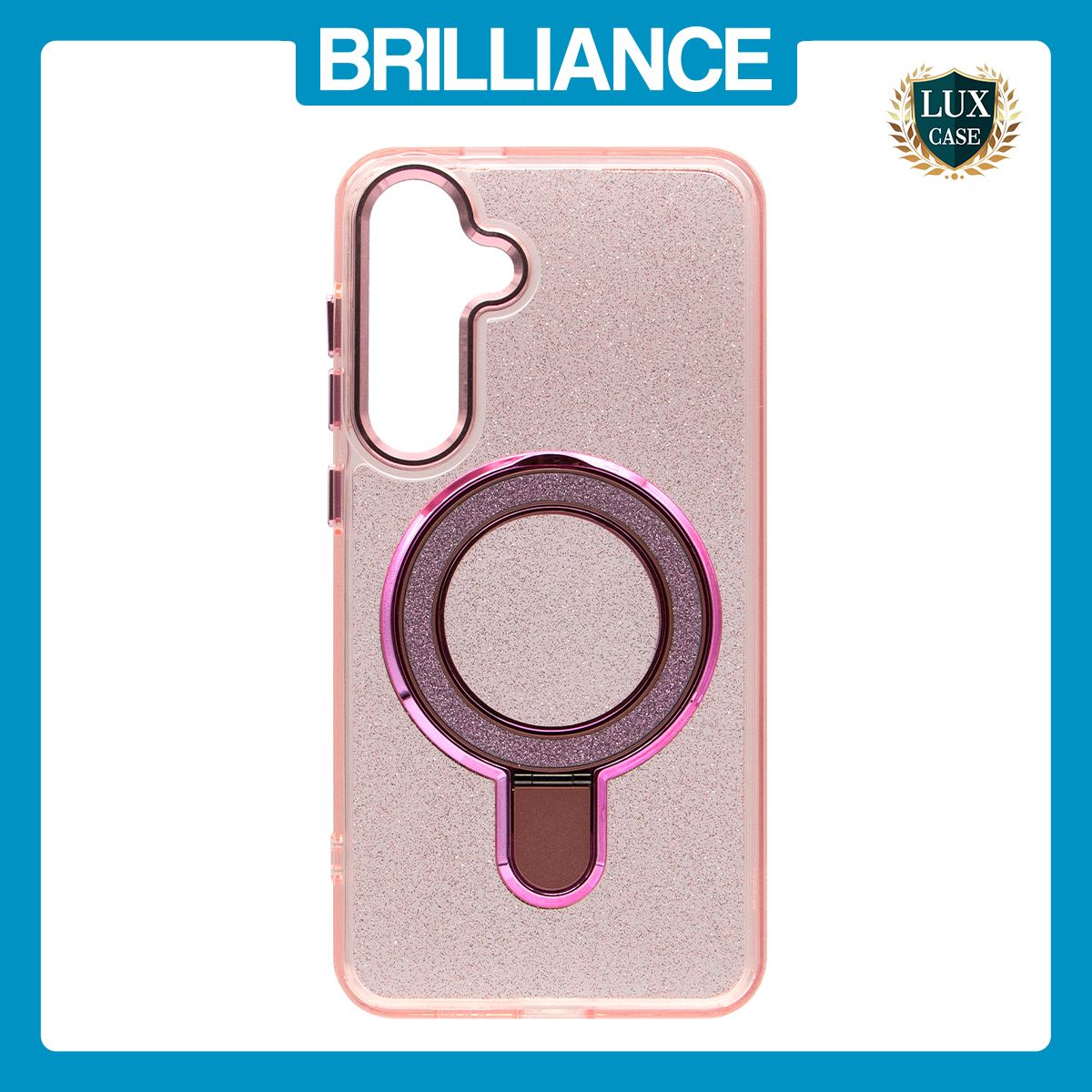 Brilliance LUX Samsung S25 Glitter Sparkle Magnetic Clear TPU + Acrylic with Kickstand Phone Case Pink