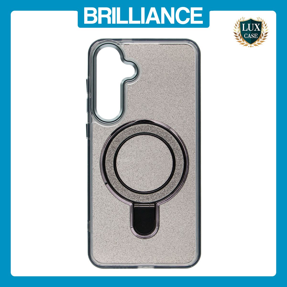 Brilliance LUX Samsung S25 Plus Glitter Sparkle Magnetic Clear TPU + Acrylic with Kickstand Phone Case Black