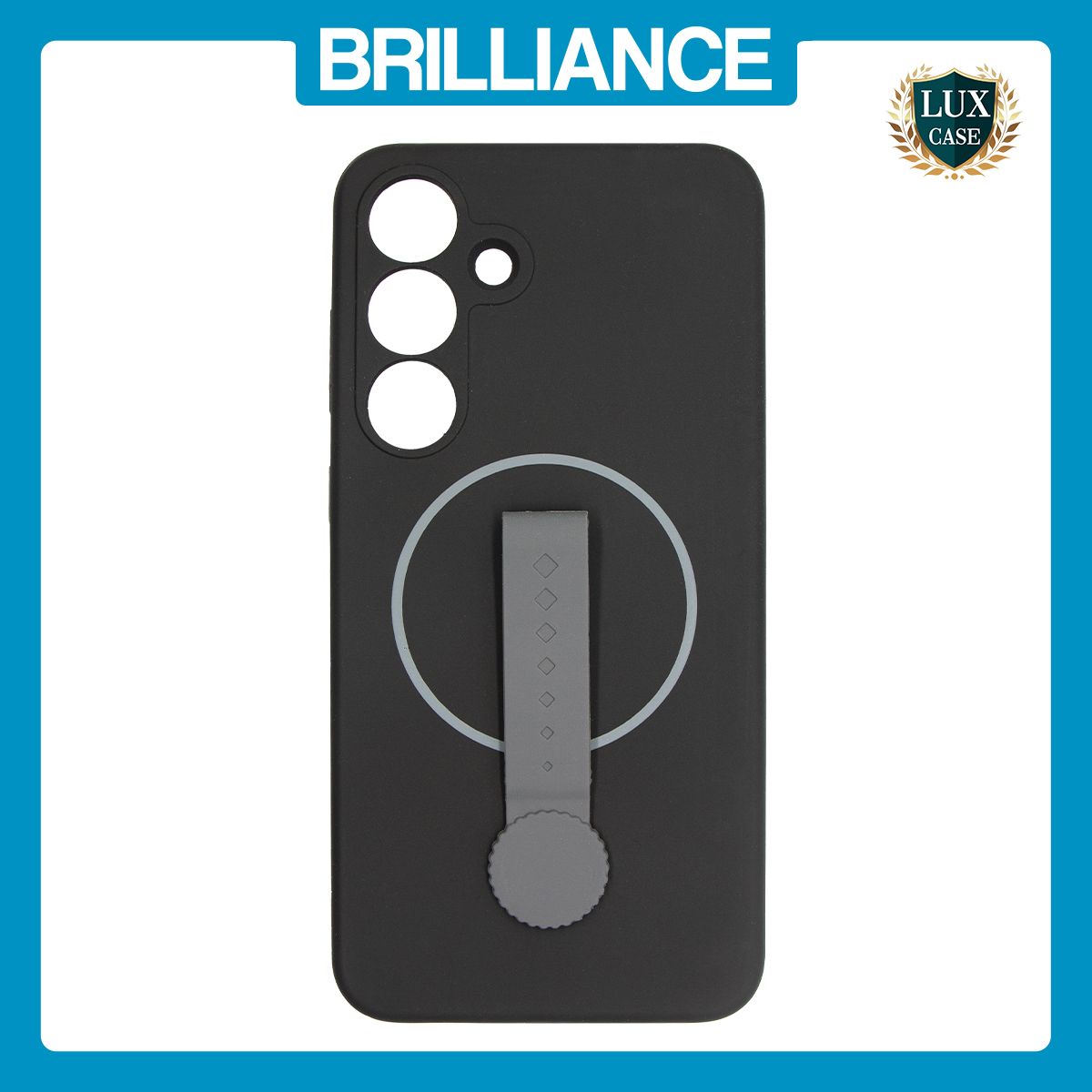 Brilliance LUX Samsung S25 Plus Silicone with BackSide 360° Rotating Wrist Strap Magnetic Phone Case Black