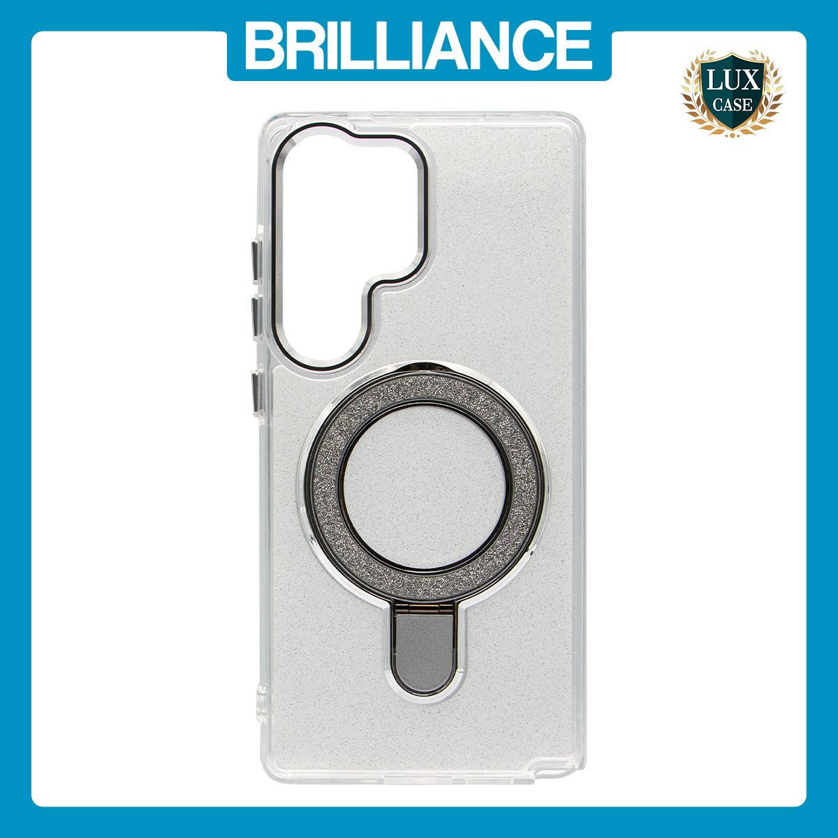 Brilliance LUX Samsung S25 Ultra Glitter Sparkle Magnetic Clear TPU + Acrylic with Kickstand Phone Case White