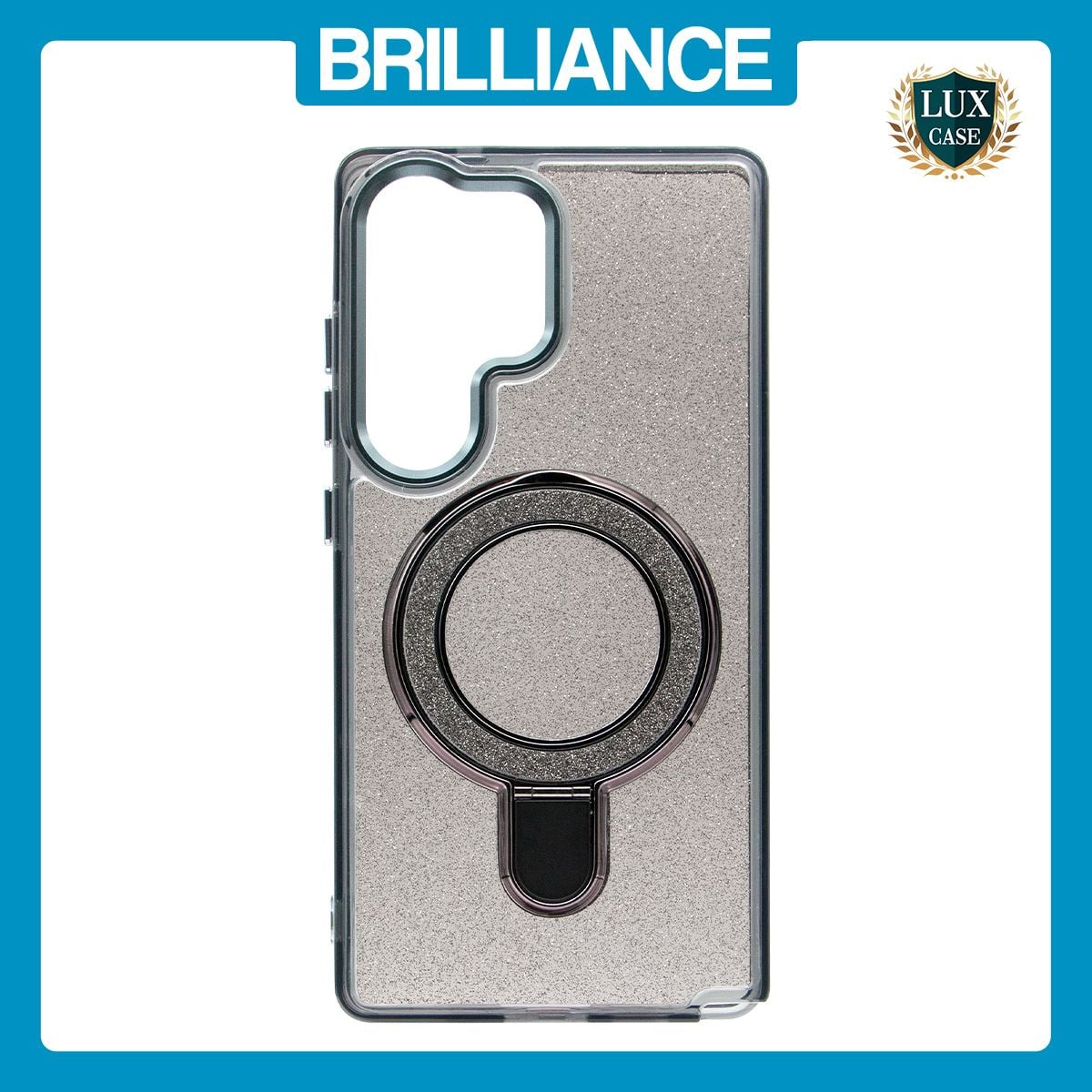 Brilliance LUX Samsung S25 Ultra Glitter Sparkle Magnetic Clear TPU + Acrylic with Kickstand Phone Case Black