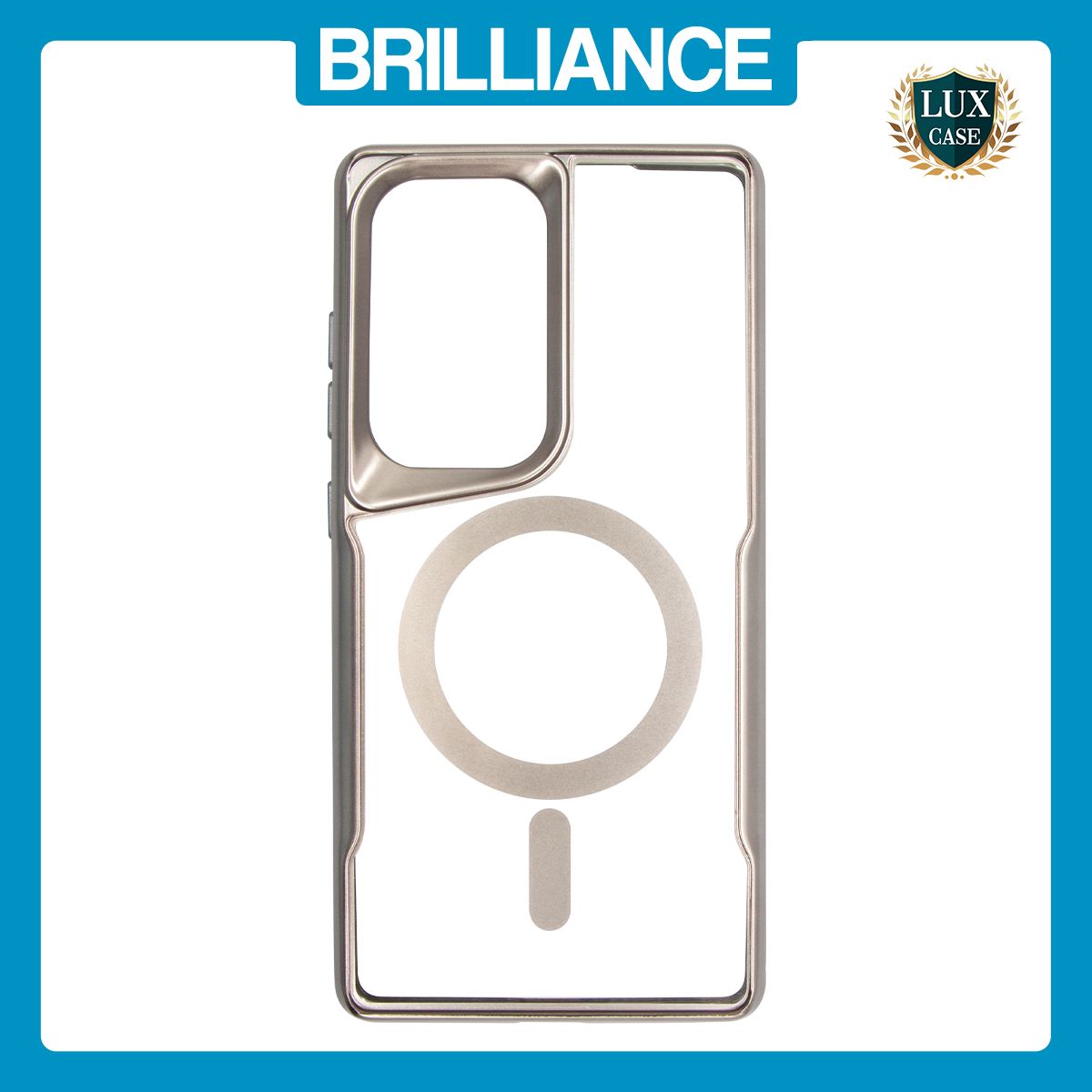 Brilliance LUX Samsung S25 Ultra Chrome-Plated Magnetic Clear TPU + Acrylic Phone Case Gray Titanium