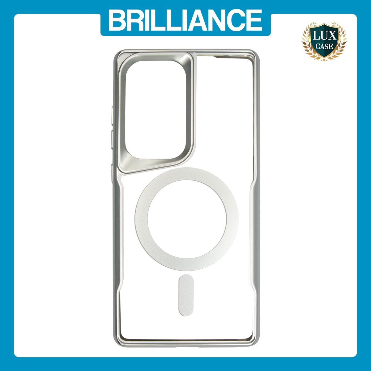 Brilliance LUX Samsung S25 Ultra Chrome-Plated Magnetic Clear TPU + Acrylic Phone Case Silver Titanium