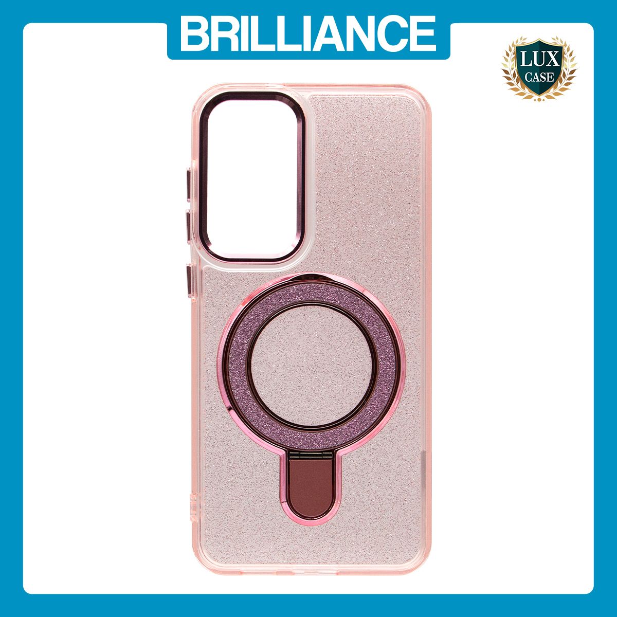 Brilliance LUX Samsung S25 FE Glitter Sparkle Magnetic Clear TPU + Acrylic with Kickstand Phone Case Pink