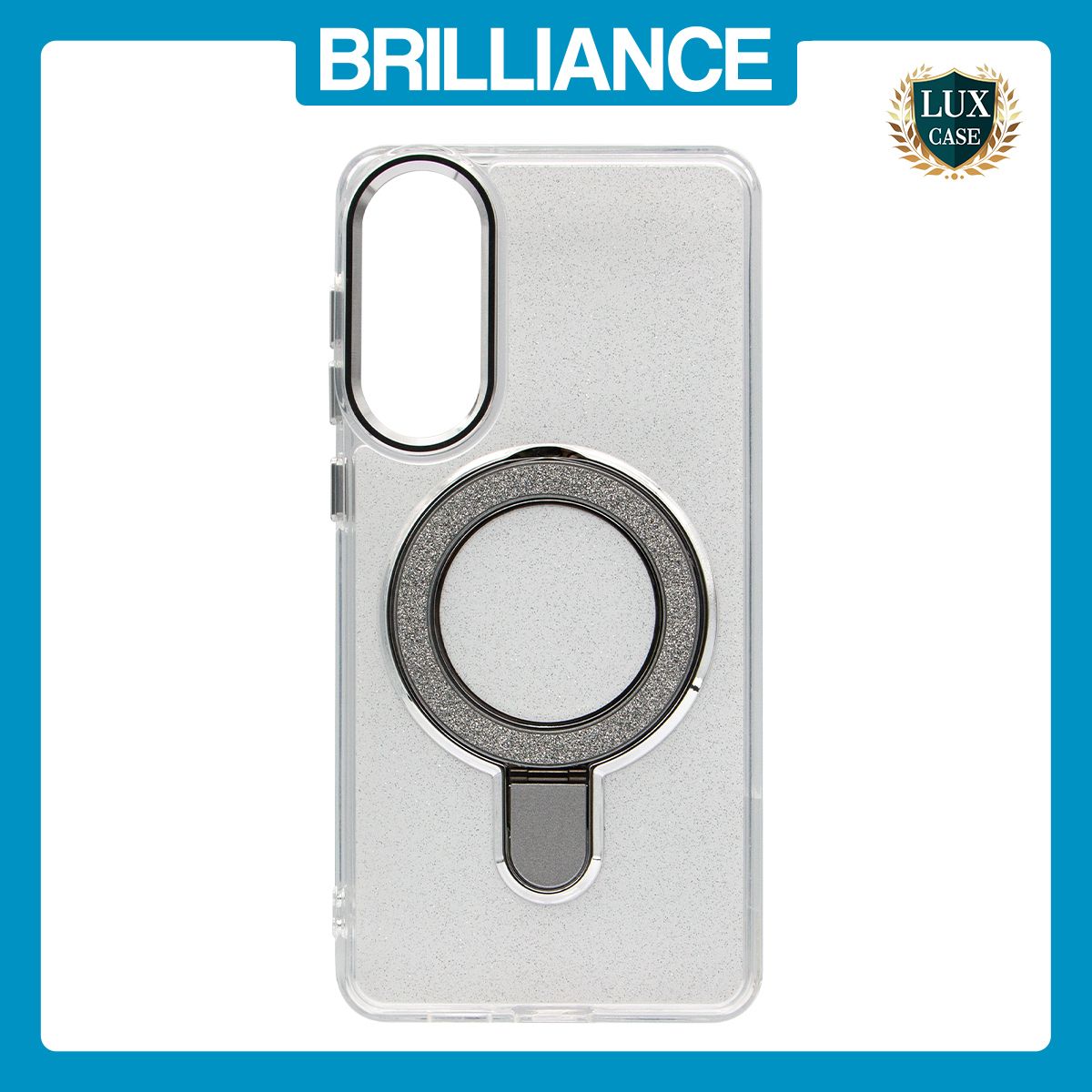 Brilliance LUX Samsung S25 Edge Glitter Sparkle Magnetic Clear TPU + Acrylic with Kickstand Phone Case White