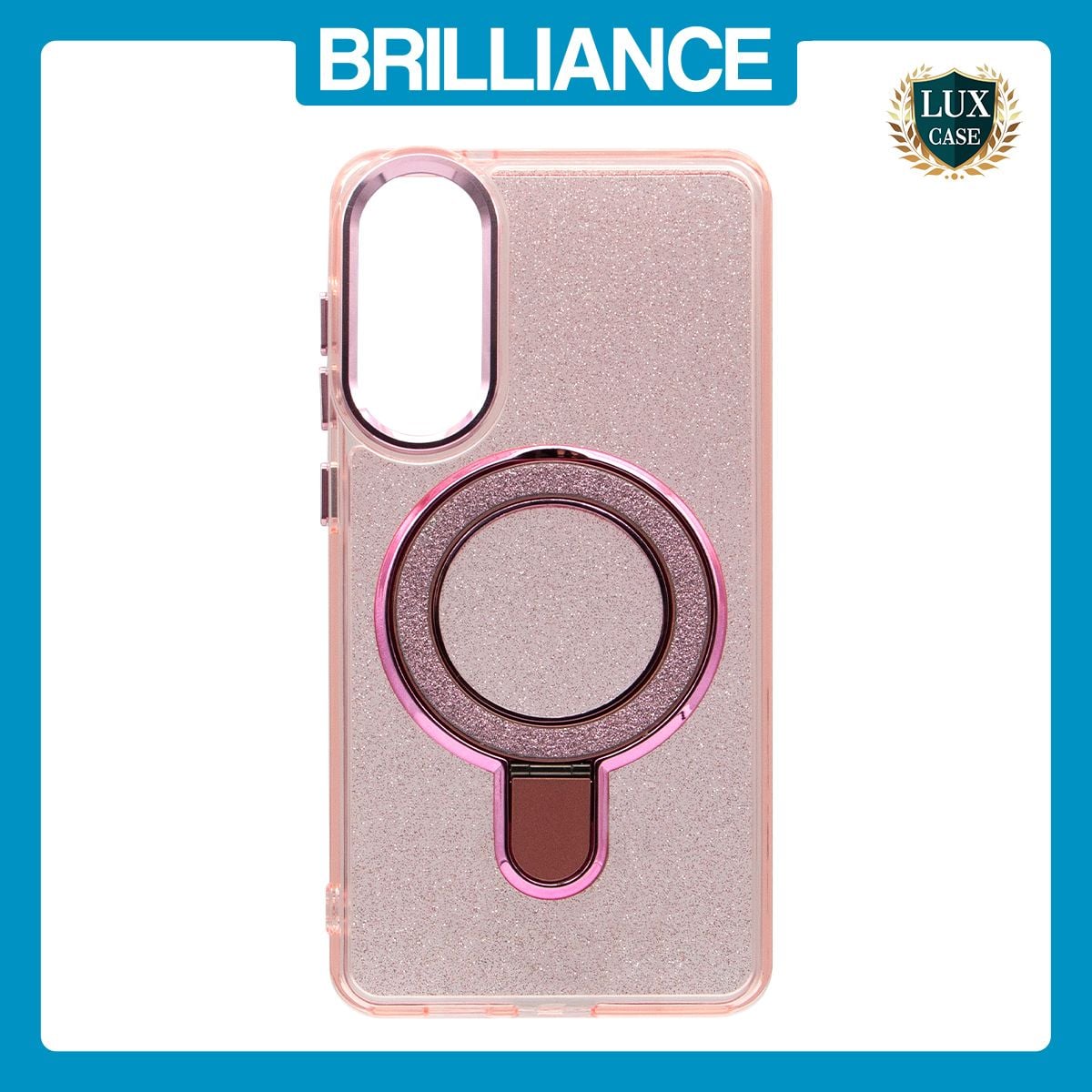 Brilliance LUX Samsung S25 Edge Glitter Sparkle Magnetic Clear TPU + Acrylic with Kickstand Phone Case Pink