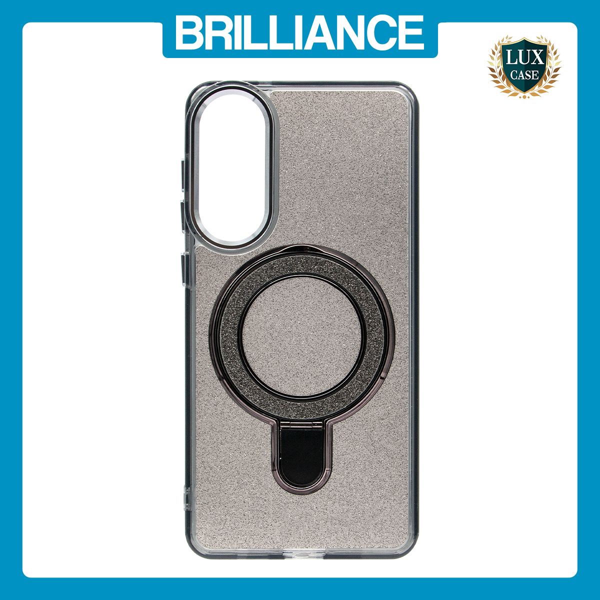 Brilliance LUX Samsung S25 Edge Glitter Sparkle Magnetic Clear TPU + Acrylic with Kickstand Phone Case Black
