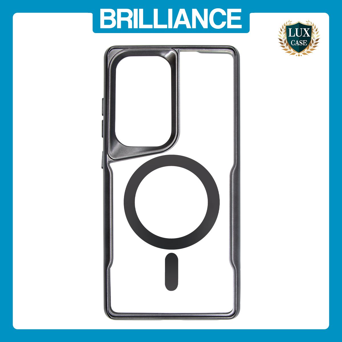 Brilliance LUX Samsung S25 Edge Chrome-Plated Magnetic Clear TPU + Acrylic Phone Case Black Titanium